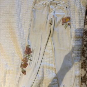 Floral Embroidered White Jeans
